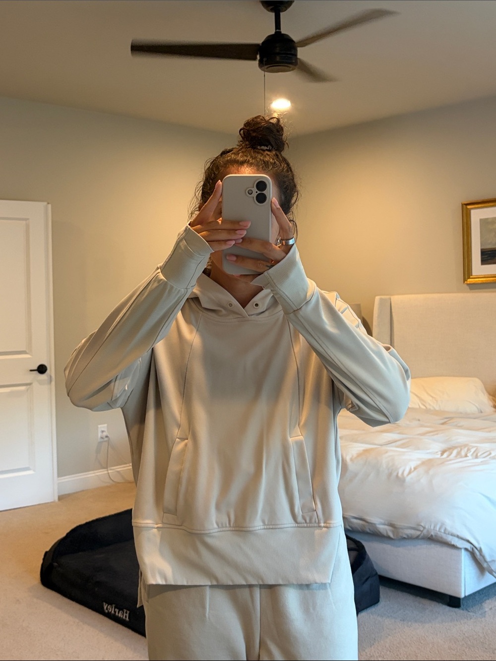 Athleta Cream Hooded Crewneck Pullover